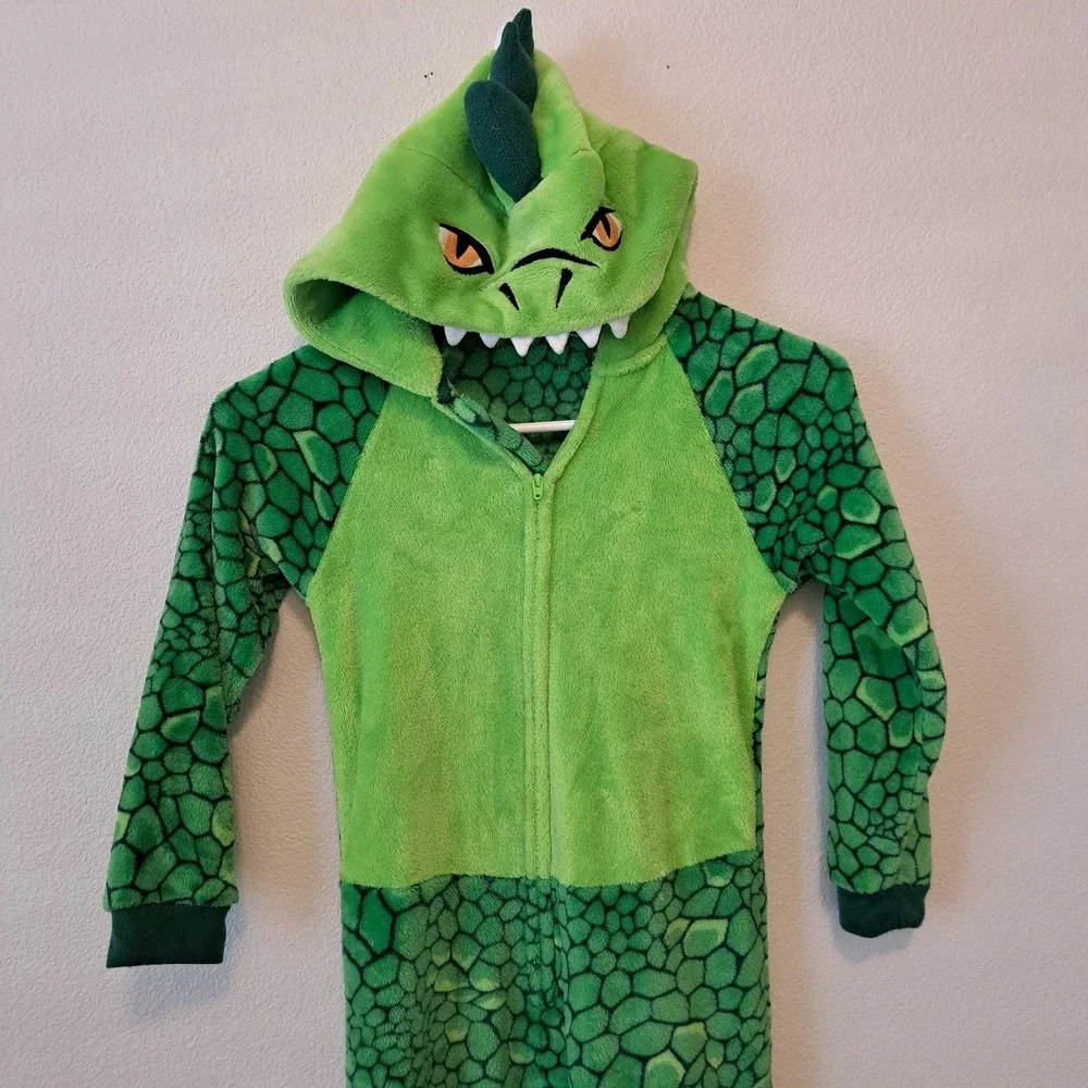 Saint Eve Kids Green Dinosaur Hooded Fleece Union Suit Pajamas Sleeper